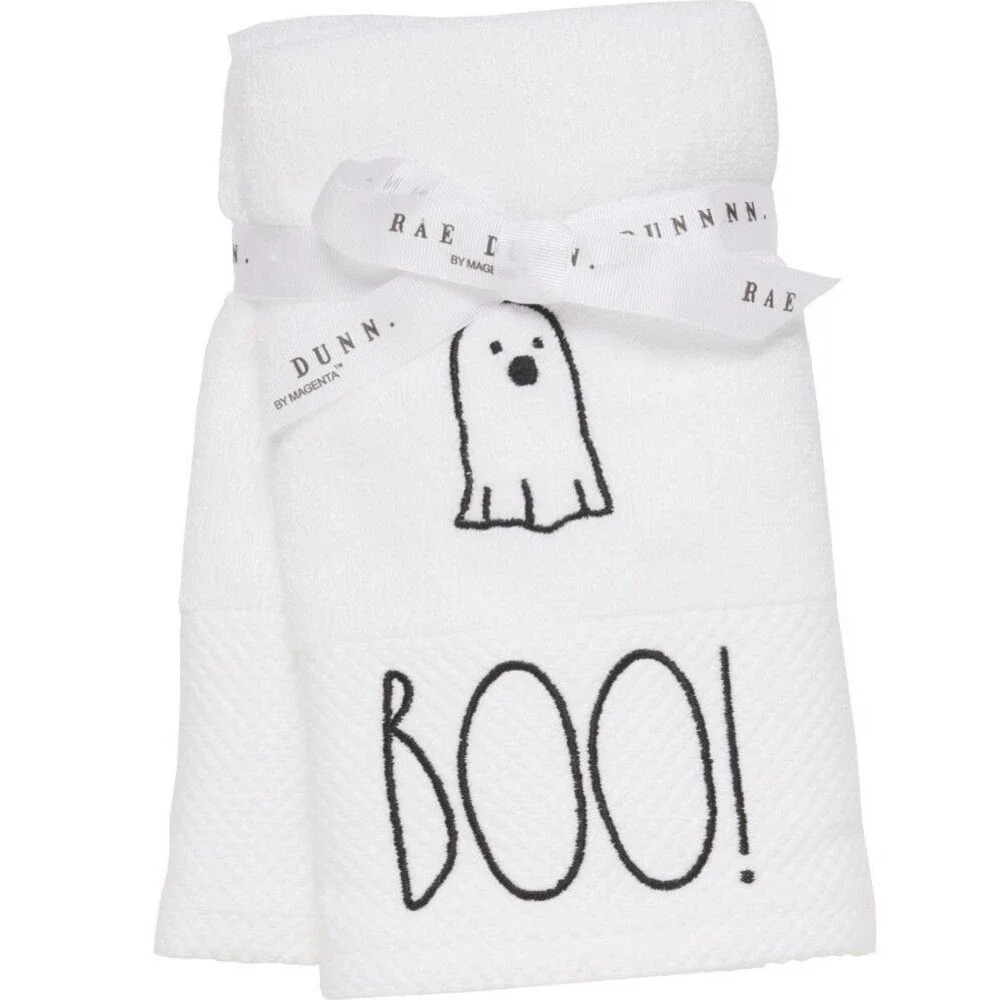 Rae Dunn “Boo” White Ghost Halloween Hand Towels Set of 2